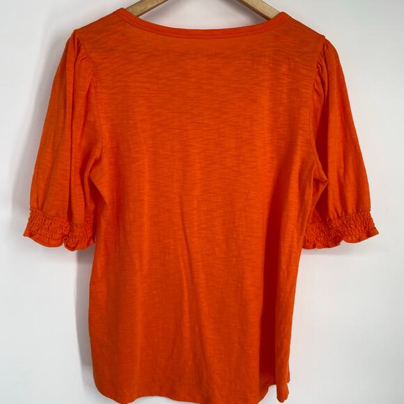 Talbots Top Women’s Medium Orange V-Neck Elastic Sleeve Feminine TradMom - Picture 2 of 7